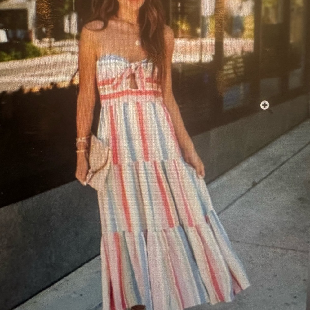Vici Valentina Striped Strapless Midi Dress